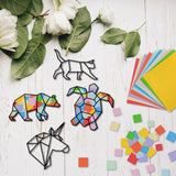 Paper Window Decoration, Origami Style Window Decals, with Craft Paper Sheets, Animal Pattern, Window Decoration: 200mm, 9pcs/set, 1 set, Sheets: 100x100x0.09mm, 100pcs/set, 1 set