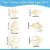 12Pcs 6 Style 201 Stainless Steel Pendants, Laser Cut, Mushroom, Golden & Stainless Steel Color, 2pcs/style