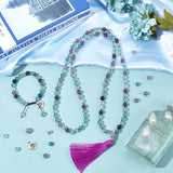 DIY Jewelry Making Kits, Including Natural Fluorite Beads, Polyester Tassel Pendant Decorations, Alloy Pendants and Nylon Thread, 8mm, Hole: 1mm, 140pcs/set