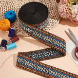 16.5M Ethnic Style Polyester Jacquard Stripe Ribbons, for Hat Decoration, Blue, Red, 2 inch(51mm), about 18.04 Yards(16.5m)/Roll