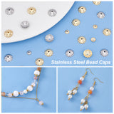 240Pcs 4 Style 304 Stainless Steel Bead Caps, Multi-Petal, Real Gold Plated & Stainless Steel Color, 6~10x1~2.5mm, Hole: 1.2mm, 60pcs/style