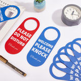 PVC Please Do Not Disturb Double Sided Notice Hanger Sign, Welcome Please Knock on Back, Ideal for Office Home Clinic Dorm Online Class and Meeting, Oval, Red & Blue, 206x80x0.5mm, Hole: 60mm