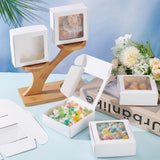 Paper Candy Boxes, Bakery Box, with PVC Clear Window, for Party, Wedding, Baby Shower, Square, White, 9.5x9.5x3.5cm