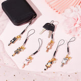 Cat & Flower Alloy Enamel Pendant Decoration, with Nylon Cord Loops and Iron Bell Charms, Mixed Color, 125mm, 6 colors, 1pc/color, 6pcs/set