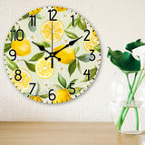 MDF Printed Wall Clock, for Home Living Room Bedroom Decoration, Flat Round, Lemon, 300mm