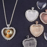 DIY Pendant Findings, with Heart Alloy Rhinestone Pendant Cabochon Settings and Transparent Glass Heart Cabochons, Mixed Color, 7.4x7.3x2.5cm, 20pcs/box