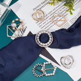 8Pcs 8 Styles Alloy Rhinestone Scarf Clips Brooches, Mixed Shapes, Mixed Color, 1pc/style
