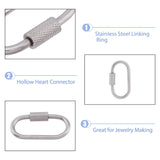 304 Stainless Steel Screw Carabiner Lock Charms, Oval Keychain Clasps for Necklaces Making, Stainless Steel Color, 26x14x4mm, Screw: 8x4mm, 10pcs/box