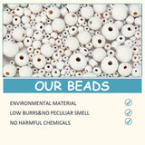 Dyed Natural Wood Beads, Round, White, 6~20x5~18mm, Hole: 2~4mm, 805pcs/box