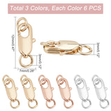 18Pcs 3 Colors Brass Lobster Claw Clasps, with Jump Rings, for Jewelry Findings, Mixed Color, 12x7x3mm, Hole: 3mm, 6pcs/color