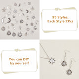 2 Sets Tibetan Style Alloy Pendants, Sun & Moon & Star Charms, Antique Silver, 11~32x8~24x1.5~4mm, Hole: 1.8mm, 35pcs/set