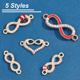 50Pcs 5 Style Alloy Rhinestone connector Charms, with Firebrick Enamel, Mixed Infinity, Light Gold, 22.5~34x8~13x2.5~4mm, Hole: 1.5~2mm, 10pcs/style