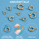 8Pcs 4 Styles 201 Stainless Steel Spring Ring Clasps, Real 18K Gold Plated, 6~13x1.5~2.5mm, Hole: 1.8mm, 2pc/style