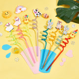 PET Spiral Drinking Straws, with Silicone Straw Marking Decors, Animal, Mixed Color, 253~276x26~27mm, 8pcs/set
