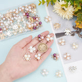 50Pcs 5 Style Alloy Cabochons, with Crystal Rhinestone & ABS Plastic Imitation Pearl, Flower, Mixed Color, 20x20.5~21x8.5~10.5mm, 10pcs/style