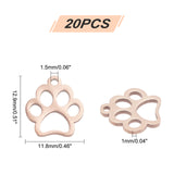 20Pcs 304 Stainless Steel Charms, Dog Paw Prints, Rose Gold, 12.9x11.8x1mm, Hole: 1.5mm