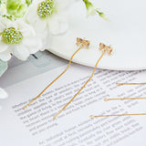 9 Pairs 3 Style Brass Stud Earring Findings, with Loops, Long-Lasting Plated, Ear Threads, Golden, 70~100x1x0.6~1mm, Hole: 1.5~2mm, Pin: 0.5~0.7mm, 3 Pairs/style