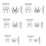 600Pcs 6 Styles 304 Stainless Steel Sew on Prong Settings, Claw Settings for Pointed Back Rhinestone, Stainless Steel Color, 100pcs/style