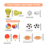 60Pcs 6 Style Sports Theme Resin Cabochons, Mixed Shape, Mixed Color, 10pcs/style
