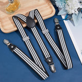 Polyester Elastic Men's Strength Suspenders, with Iron Clasps, Stripe Pattern, 75~116x24x2mm