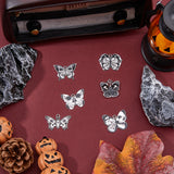 12Pcs 6 Style Halloween Alloy Enamel Pendants, Butterfly with Skull Charm, Platinum, Black, 19~23x28~30x1mm, Hole: 2mm, 2pcs/style