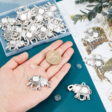 40Pcs 2 Style Tibetan Style Alloy Pendant Cabochon Settings, with Clear Dome Glass Cabochons, Cadmium Free & Lead Free, Elephant, Antique Silver, Tray: 10mm, Pendant Cabochon Settings: 32x41x4mm, Hole: 3mm, 20pcs/box