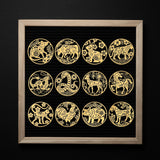 Nickel Decoration Stickers, Metal Resin Filler, Epoxy Resin & UV Resin Craft Filling Material, Golden, 12 Chinese Zodiac Signs, 40x40mm, 12pcs/set
