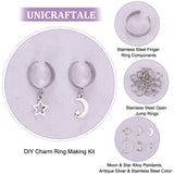 DIY Charms Cuff Ring Making Kit, Including Moon & Star Alloy Pendants, Stainless Steel Finger Ring Components & Jump Rings, Antique Silver & Stainless Steel Color, 32Pcs/box