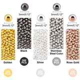 1000Pcs 5 Colors 304 Stainless Steel Beads, Undrilled/No Hole Beads, Round, Mixed Color, 3mm, 200pcs/color