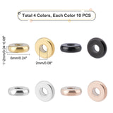 40Pcs 4 Colors Ion Plating(IP) 304 Stainless Steel Spacer Beads, Donut, Mixed Color, 6x1~2mm, Hole: 2mm, 10ocs/color