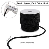 2Rolls 2 Colors 3-ply Polyester Rope, Twisted Rope, Mixed Color, 3mm, 1roll/color, about 27.34 Yards(25m)/Set