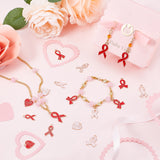 72Pcs 12 Style Light Gold Tone Zinc Alloy Enamel Pendants, Awareness Ribbon & Heart with Awareness Ribbon, Mixed Color, 16.5~27.5x10~16x1~2.5mm, Hole: 1.5~2mm, 6pcs/style