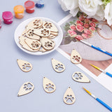 Laser Cut Hollow Cottonwood Pendants, Teardrop with Dog Paw Print, BurlyWood, 40x23x2mm, Hole: 1.8mm