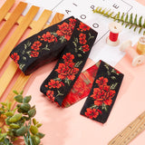 Ethnic Style Embroidery Polyester Ribbons, Jacquard Ribbon, Garment Accessories, Floral Pattern, Red, 2 inch(50mm), about 7.66 Yards(7m)/Bundle