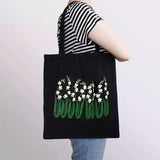 DIY Ethnic Style Embroidery Black Canvas Bags Kits, Including Plastic Imitation Bamboo Embroidery Hoop, Needle, Threads, Fabric, May Lily of the Valley, 640mm