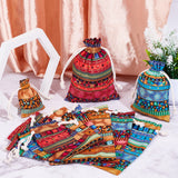 12Pcs 12 Styles Bohemian Rectangle Geometric Print Linenette Drawstring Bags, Ethnic Style Pouches, Mixed Color, 9~18x7~13cm, 1pc/style