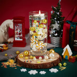 DIY Christmas Vase Fillers for Centerpiece Floating Pearls Candles, Including Candy Cane & Lollip Polymer Clay & Plastic Round Beads, Snowflake PVC Nail Art Sequins, Yellow, 10mm