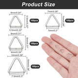 400Pcs 4 Styles Triangle Rings, Buckle Clasps, Fit For Top Drilled Beads, Webbing, Stainless Steel Color, 6~10x5.5~10x0.8~1.2mm, Inner Diameter: 5.5x4~7.5x7.5mm, 100pcs/style