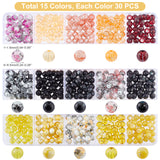 450Pcs 15 Style Drawbench Glass Beads Strands, Baking Painted, Dyed, Round, Mixed Color, 6~6.5mm, Hole: 1~1.6mm, 30pcs/style