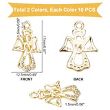 20Pcs 2 Colors Brass Micro Pave Cubic Zirconia Charms, Angel Pendants, Platinum & Golden, 17x12.5x1.5mm, Hole: 1.5mm, 10pcs/color