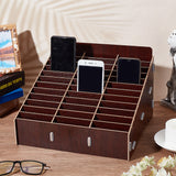 36-Grid Wooden Cell Phone Storage Box, Mobile Phone Holder, Desktop Organizer Storage Box for Classroom Office, Trapezoid, Coconut Brown, 322x292x218mm