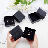 Cardboard Jewelry Boxes, with Black Sponge, for Jewelry Gift Packaging, Square, Black, 7.5x7.5x3.5cm