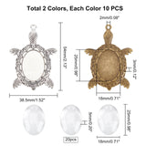 20Pcs 2 Colors Turtle Alloy Pendant Cabochons Settings, with 20Pcs Transparent Glass Cabochons, for 40Pcs DIY Pendant Making Kits, Antique Bronze & Antique Silver, 54x38.5x3mm, Hole: 2mm