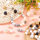 Silicone Beads, DIY Nursing Necklaces and Bracelets Making, Chewing Pendants For Teethers, with Faceted Unfinished Wood Beads, Mixed Color, 12~14x12~14x11~14mm, Hole: 2~3mm, 112pcs/box