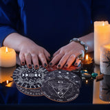 Butterfly/Pentagram/Moon Phase Pattern Wooden Flat Round Pendulum Board, with Natural Amethyst Cone Shape Drowsing Pendulum, Mixed Patterns, Board: 150x2.5~3mm, 4pcs, Pendulum: 242x2.7mm, 1pc