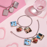 4 Sets Sublimation Blank Bracelet Making, with Pendants, Iron Rolo Chain, Lobster Claw Clasp and Zinc Alloy Cabochons, Square & Heart, Platinum, 8-1/8 inch(20.5cm)