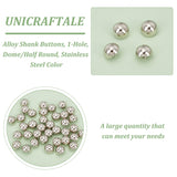 40Pcs Alloy Shank Buttons, 1-Hole, Dome/Half Round, Stainless Steel Color, 15x10mm, Hole: 1.5mm