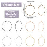 300Pcs 5 Colors Iron Hoop Earrings Findings, Wine Glass Charms Rings, Mixed Color, 20 Gauge, 31x25x0.8mm, Pin: 0.8mm, 60pcs/color