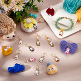 12Pcs 6 Style Alloy Enamel Cat Charms Locking Stitch Markers, with Gold Tone 304 Stainless Steel Leverback Earring Findings, Mixed Color, 4.2cm, 2pcs/style