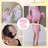 Ostrich Feather Tassel Ribbon, Dyed Feather Polyester Fringe Trimming, Costume Accessories, Pink, 130x0.5mm